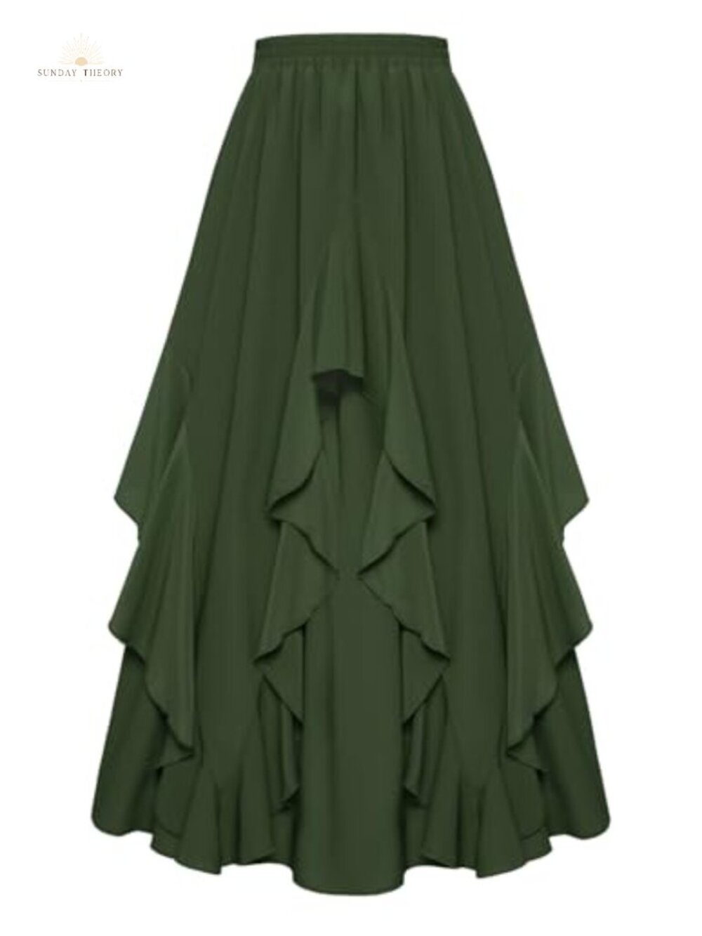 Ruffled Flowy Renaissance Maxi Skirt A-Line Double-Layered with Pockets